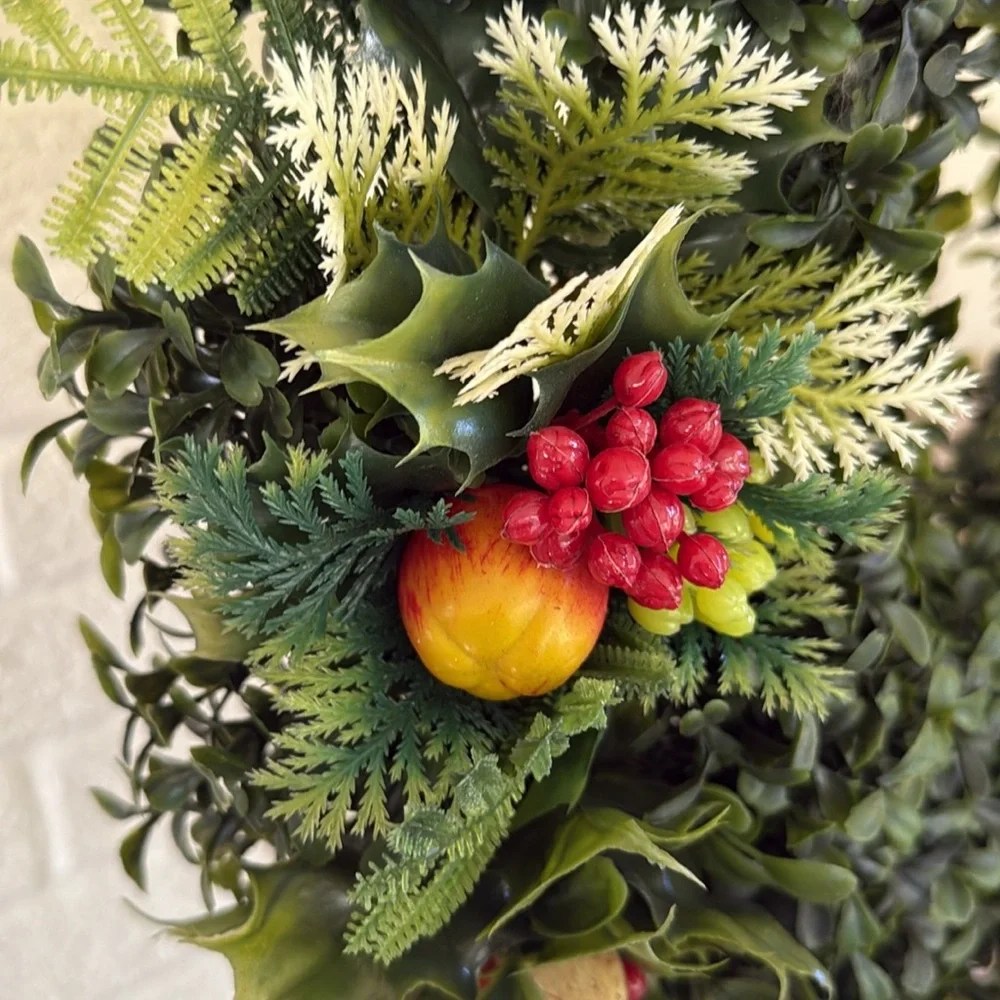 Vintage MCM Artificial Boxwood Christmas Made in Hong Kong Kitschy Wreath PWF